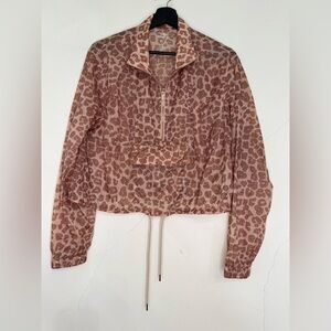 Good American Desert Leopard Lightweight Sheer Quarter Zip Spring Pullover
